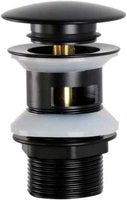 Pop up Sink Plug Slotted Black Click Clack Basin Waste Plug with Overflow for Ba