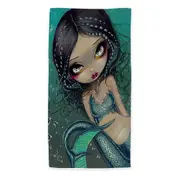 Beautiful Big Eyed Pearl Swirl Mermaid Microfiber Beach Towel