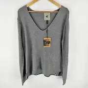 One Teaspoon Jumper Womens 10 Knit Grey V Neck Cotton Pullover Relaxed Fit NWT