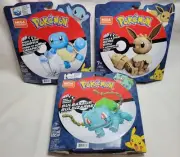 Pokemon MEGA Build & Show Set of 3 - Squirtle, Eevee, Bulbasaur -New- Kids Gift