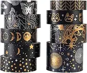 YUBBAEX Mystic Gold Washi Tape Set Wide Silver Foil Masking Tape Decorative for Arts, DIY Crafts, Journal Supplies, Planners, Scrapbook, Card/Gift Wrapping (Dark Night)