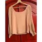 NWT Hailey & Co. Size M Peach Crop Top w Sheer Swiss Dot Bell Sleeves EUC CUTE