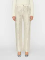 $898 FRAME Denim Le Jane High Rise Straight Studded Trouser Jeans Au Natural 27