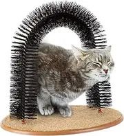 Cat Self-Groomer - Bristle Ring Brush Cat Arch with Carpeted Base, Back Scratcher and Massager for Controlling Shedding and Claws by PETMAKER (Black)