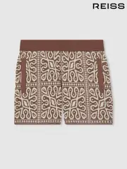 Reiss Brown/Off White Redhill 13-14 yrs Tile Pattern Knit Shorts (AP0284) | $80
