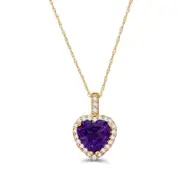 8.0mm Heart-Shaped Amethyst and 0.2 CT. T.W. Natural Diamond Frame Pendant in 10K Yellow Gold