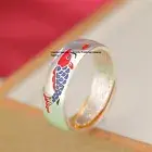 Pure S999 Fine Silver Band Men Women Lucky Enamel Fish Open Ring U Size：6-9