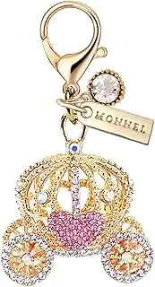 [Monnel] MC558 Big Hollow Out Design Crystal 3D Princess Pumpkin Carriage Lobster Clasp Charm for Women with Velvet Bag (Pink,1 Piece)