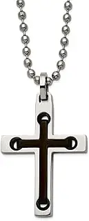 [JewelryWeb] 23.5mm Stainless Steel Polished With Black Ip Plated Center Religious Faith Cross Pendant a Ball Chain Necklace 56 Centimeters Chain-Necklace for Women and Men