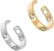 [Generic] Magnetic Therapy Rings with Crystals, Adjustable, Gold and Silver Colour, Set of 2