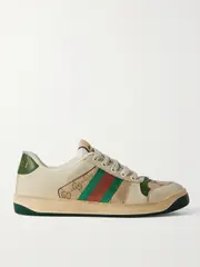[Gucci] Gucci - Screener Suede, Distressed Leather And Canvas Sneakers - Beige - IT35 IT 35 Neutrals