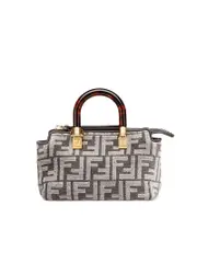 Fendi By The Way Mini Boston Bag in Dark Grey Tapestry Fabric