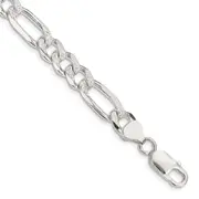 8 Inch Sterling Silver 8mm Pav Flat Figaro Chain