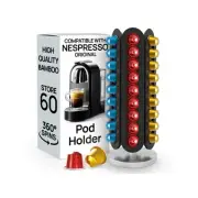 60-Capsule Nespresso Pod Holder – 360° Rotating Coffee Storage Stand – Compat...