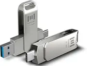 [mosDART] 128GB 2 Pack of USB C Flash Drive 2 in 1 OTG USB C to USB 3.0 Dual Thumb Drive 128GB Type c Memory Stick Thunderbolt 3 Port Metal Jump Drive with 360 Degree Rotation for USB-C Devices