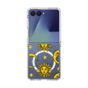 Galaxy Z Flip7 Clear Magnetic Case Sun Moon Stars Transparent Gold Yellow