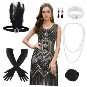 1920s Flapper Dresses for Women, Fringed Sequin Large Black and Gold（style 2）