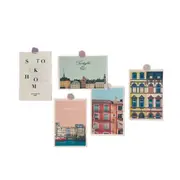 Pink Retro Waterside Town House Decoration Card 5 Sheets Photography Props Small Poster Diy Wall Sticker Postcard Greeting Cards