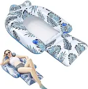Pool Float Lounger for Adults, Floating Pool Lounge Chair | Tropical Leaves Pool Lounger with Headrest and Footrest - Sunbathing for Adults, Floating Chair for Parties