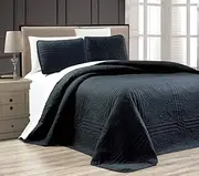 3-Piece Black Oversize Stella Grande Bedspread Queen Size Embossed Coverlet Set 106 by 100-Inch