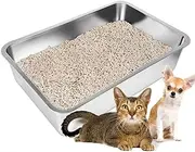 Stainless Steel Cat Litter Box, Extra Large Stainless Steel Litter Box with Anti Slip Pad, Non Stick Rust Proof Smooth Surface, Easy to Clean, Cat Litter Tray for Cat and Rabbit(60x40x15cm)