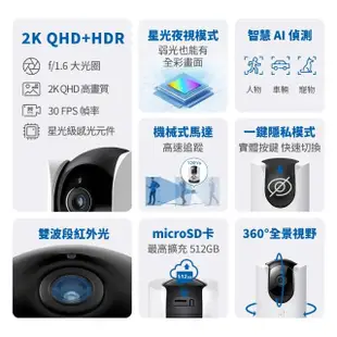 【TP-Link】Tapo C225 真2K 400萬畫素AI旋轉無線網路攝影機/監視器 IP CAM(全彩夜視/哭聲偵測/支援512G)