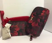 TALBOTS 4pc LOT black/red/gold PHOTO KEY FOB sm/lg zip clutch MAKEUP CASE *read*