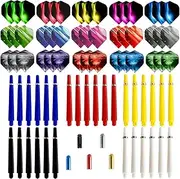 BIPY 75Pack Dart Nylon Stems and 2D Flights Set in 2BA Medium Nylon Shafts Colourful Flights and O Rings Professional Dart Accessories Kit Plasic Accessories for Indoor Dart Games
