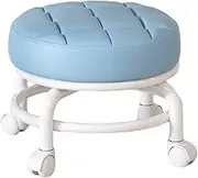 Low Roller Seat Stool Lazy Housework Stool Round Adult Swivel Chair Pulley Low Stool Universal Swivel Casters for Barber Shop, Blue