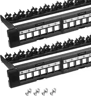 uxcell 2Pcs 1U Blank Key Stone Network 24-Port Patch Panel, 19inch Rack & Wall Mountable Patch Bay with Network Module for Servers Network, Multi Terminal Services, with Cable Management