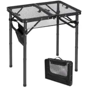 Small Folding Grill Table for Outside, 3 Heights Adjustable Lightweight Porta...