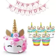 Unicorn Cake Cupcake Wrappers Toppers Banner Rainbow Party Supplies
