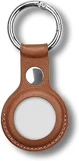 MEZON Brown PU Leather Protective Case Holder for Apple AirTag Tracker with Keychain Ring (Leather, Brown)