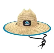 552621 CRONULLA SHARKS NRL TEAM LOGO ADULT ONE SIZE WIDE BRIM SUMMER STRAW HAT
