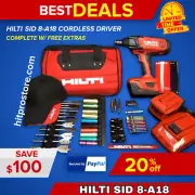 HILTI SID 8-A18 CORDLESS DRIVER, NEW, FREE BITS, 2 BATTERIES, COMPLETE,FAST SHIP