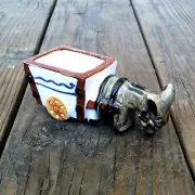 Vintage Original 1930s Ceramic DONKEY MULE WAGON Flower Planter Occupied JAPAN