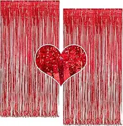 Foil Fringe Curtain, Pack of 2 Tinsel Backdrop, Birthday Party Decorations, Streamer Backdrop Foil Curtains, Graduation Decorations (Laser Glitter Red)
