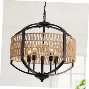 5-Light Rattan Chandelier 19.7" Modern Farmhouse Chandelier for Dining Room,