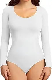 [YTJYZB] Bodysuit Tops for Women Long Sleeve Scoop Neck Seamless Tummy Control Shapewear T-shirt Body Shaper Stretchy Sculpting Jumpsuit