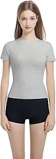 [Gemonklee] Women’s Fitted Crew Neck T-Shirt Stretchy Cotton Y2K Short Sleeve Tees for Workout Basic Tees Going Out Tops