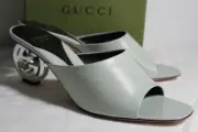 NWB Gucci Interlocking GG Heel Sandals Mules Slip Ons Slides Argento 39.5 772569