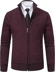 [Generic] Men's Stand Up Collar Cardigan Full Zip Regular Knitted Sweaters Slim Fit Casual Knit Jackets, Claret, M