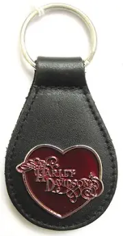 14040 HARLEY DAVIDSON LEATHER & ENAMEL KEYRING KEY RING RED LOVE HEART LOGO