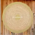 Handmade Green Border Jute Round Rug, 5x5ft Round Jute Rug for Dining Table Rugs