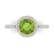 2.4ct Round Halo Real Peridot Promise Bridal Wedding Ring 14k White Rose Gold