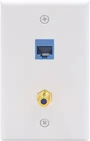 VCE Coax and Ethernet Wall Plate (UL Listed), 2-Port Cat6 Keystone Jack Coupler and Gold Plated RG6 Keystone Jack Insert Wall Plate