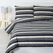 Jason Commercial Double Bed Brighton Quilt Cover Set 180x210cm Charcoal/cream Stripe