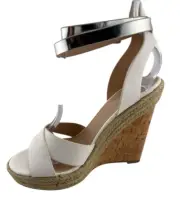 CHARLES by CHARLES DAVID White Brit Platform Wedge Leather Sandal Size 5.5 M NWB