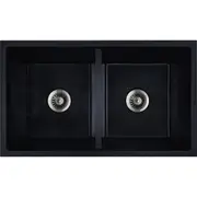 Baiachi Double Bowl Granite Kitchen Sink Black with Stainless Steel Waste