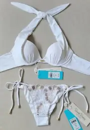 NWT Beach Bunny Kate Push Up Bikini Top & Wedding Belle Skimpy Bottom, White